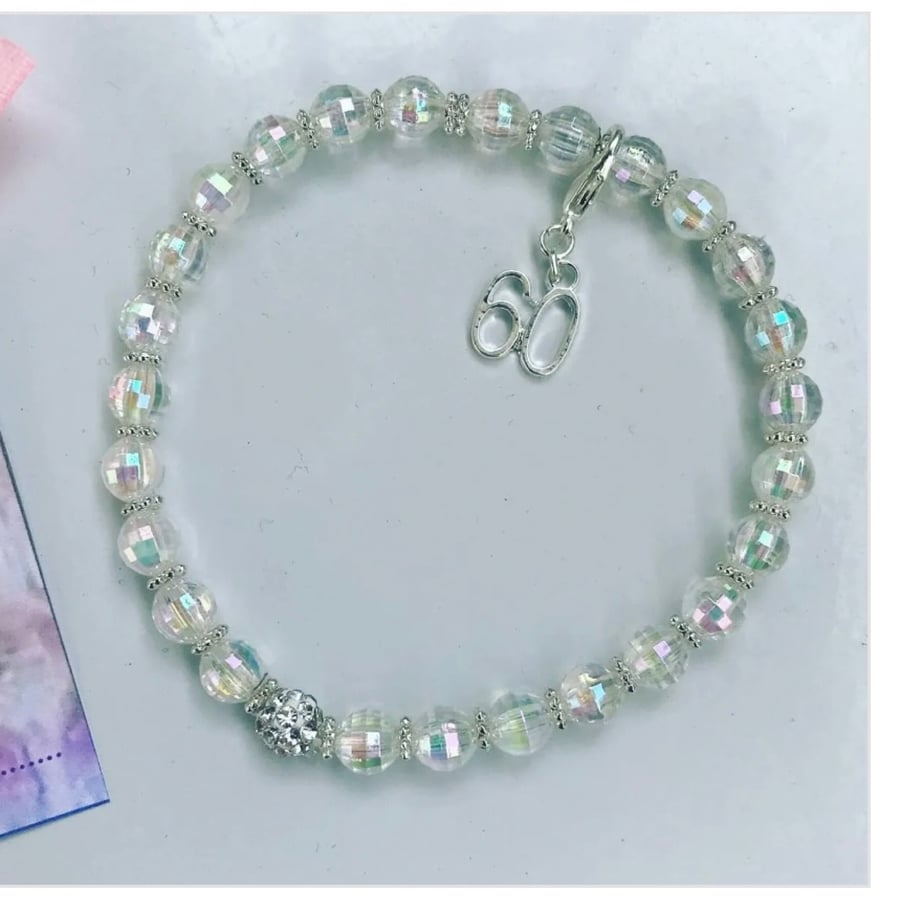 Ab crystal beaded 60th milestone bracelet