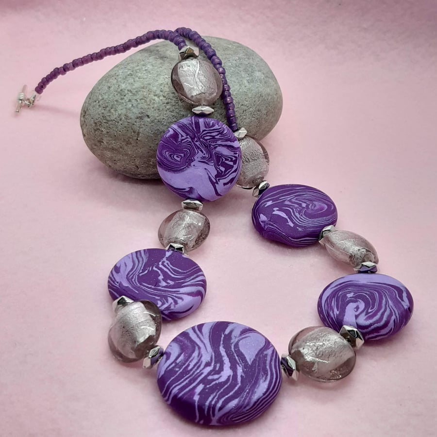 Stunning polymer clay and glass necklace 