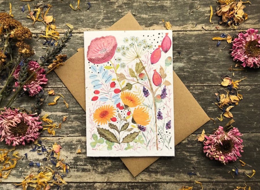 Plantable Seed Paper Birthday Card, Floral Note Cards, Floral greeting card