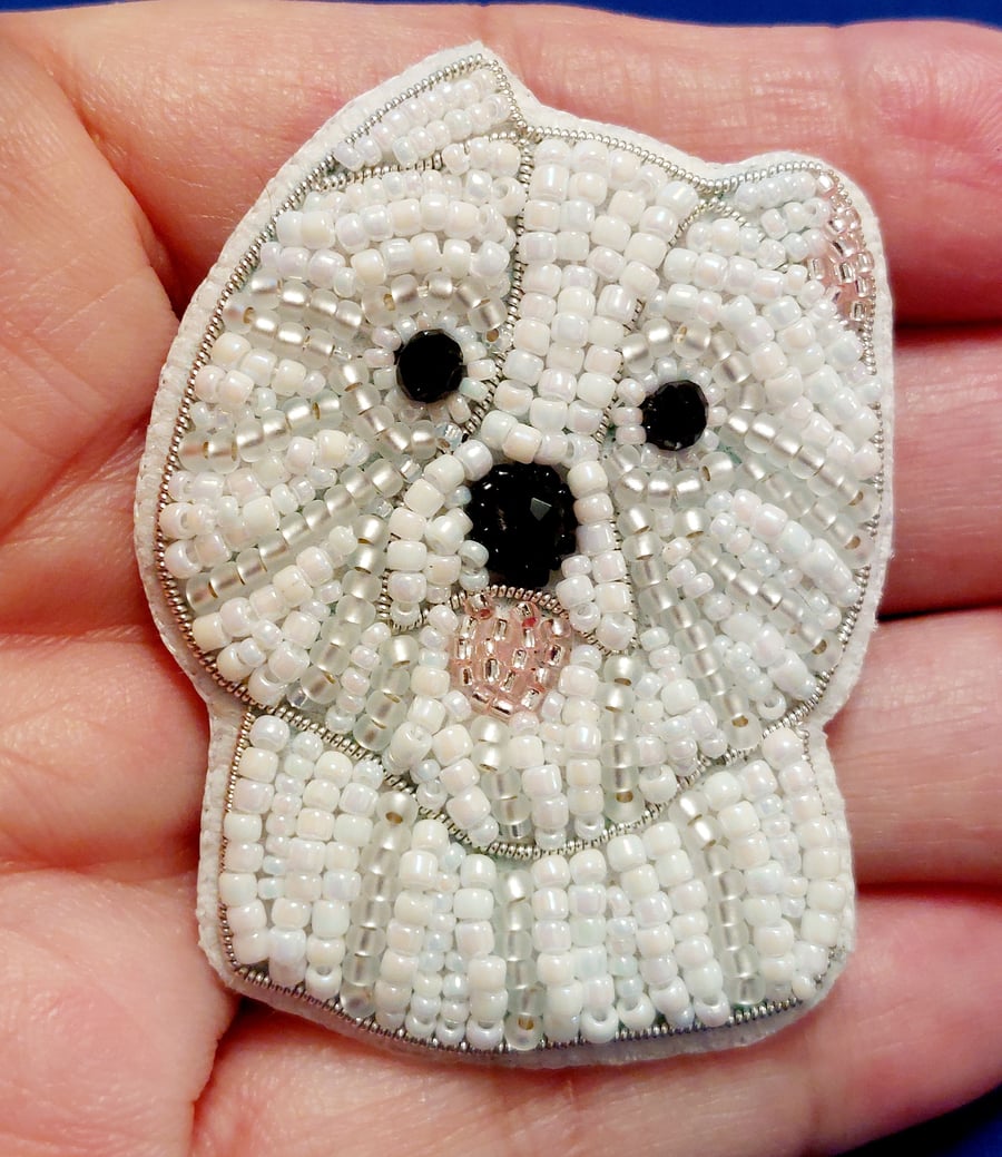 Bead Embroidered Brooch, Westie Dog