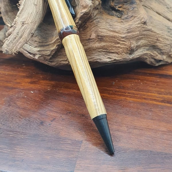 Olive wood Pen with resin center ring