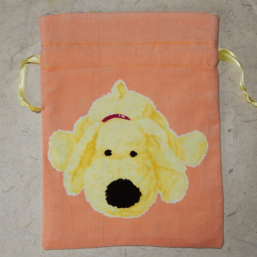 Cute drawstring bag with yellow dog