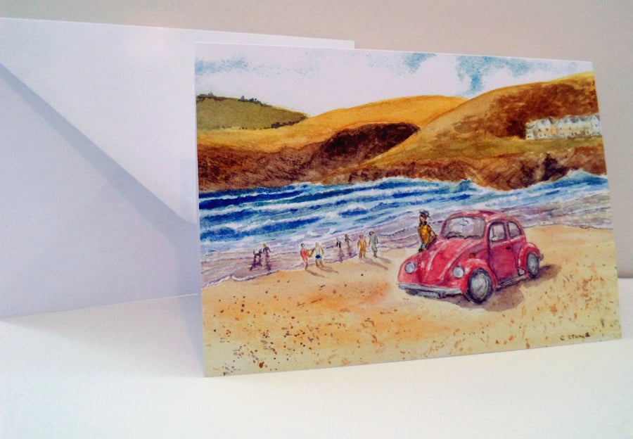 Blank greetings card size A5 Polzeath Beach Cornwall 