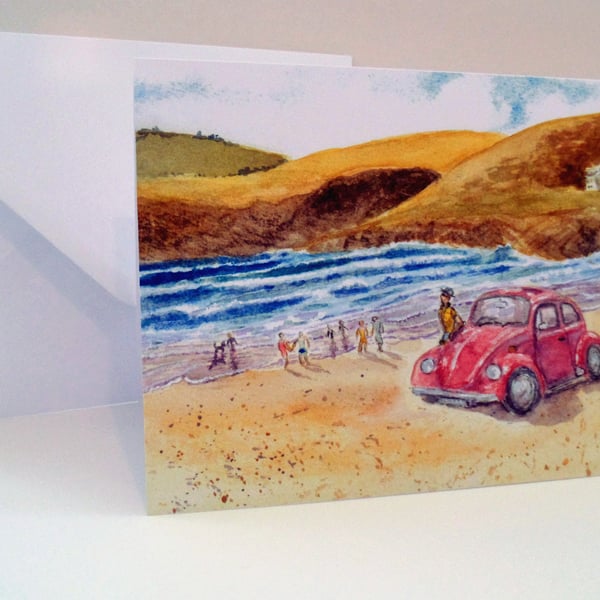 Blank greetings card size A5 Polzeath Beach Cornwall 