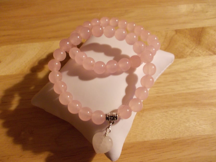 Pink quartz elasticated bracelet duo