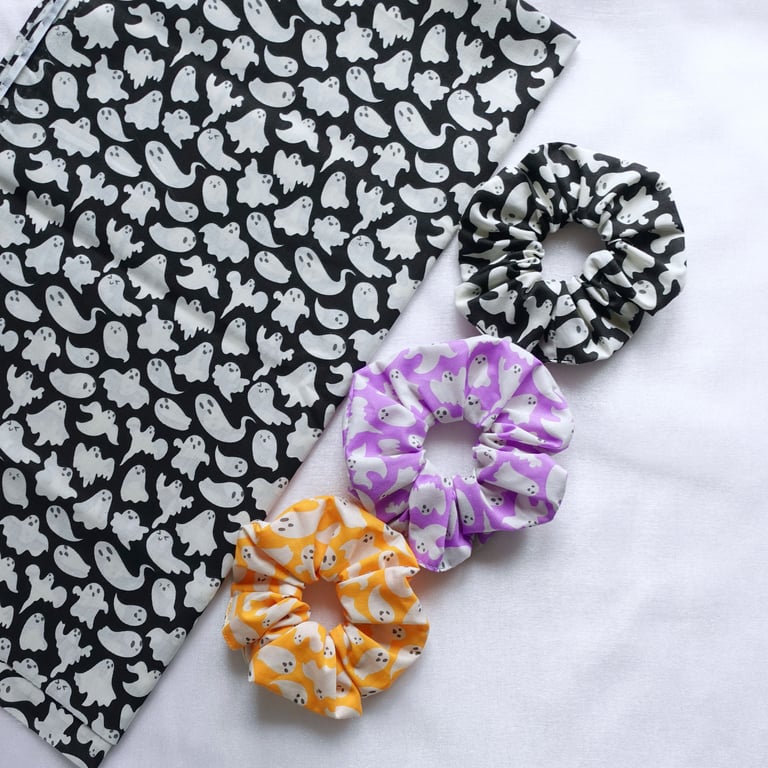 Halloween Scrunchies, Ghost Scrunchies, Purple Ghost Gothic Scrunchies