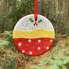 Hand painted Ceramic Christmas Trifle Hanging Decoration, Xmas Hanger