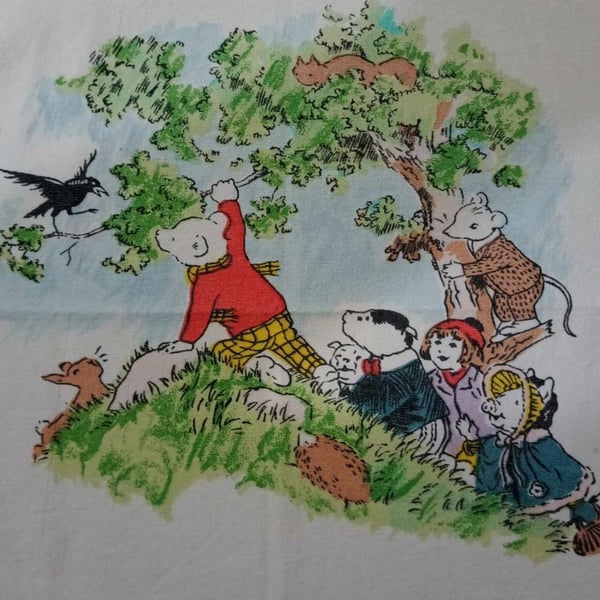 Vintage nursery fabric panel - Rupert Bear and the Blackbird - 1970s