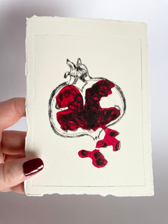 Pomegranate Art Print, Handmade Drypoint A6 Size