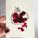Pomegranate Art Print, Handmade Drypoint A6 Size