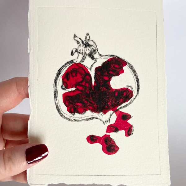 Pomegranate Art Print, Handmade Drypoint A6 Size