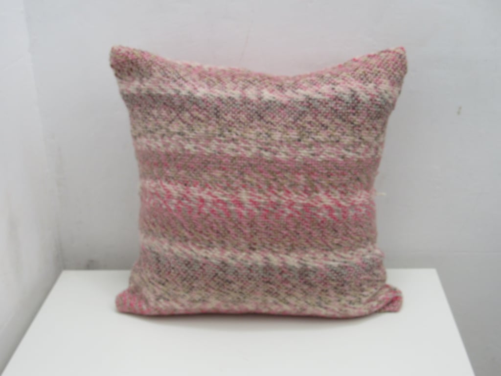 Handwoven Pink Cream Cushion Cover