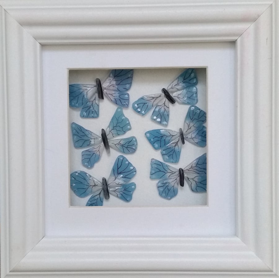 Sea Glass Butterflies, Sea Glass Art, Coastal Wall Decor, Blue Butterflies