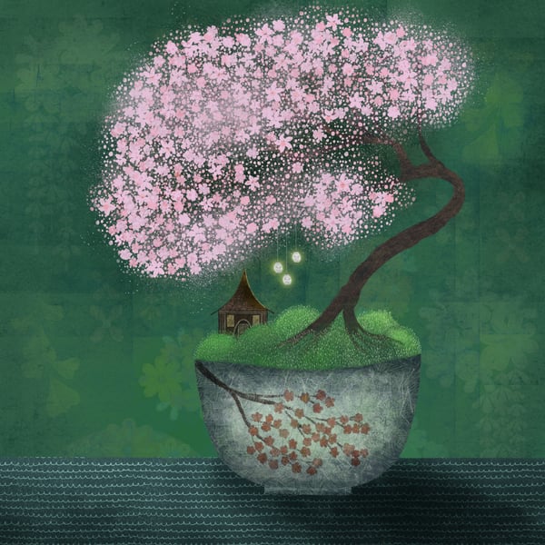 Bonsai Sakura, blank greetings card