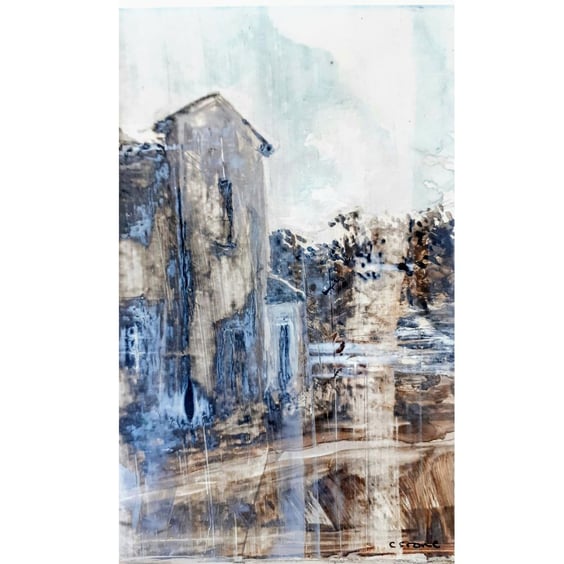 Maker Heights  Ancillary Building Mixed Media Painting on Yupo paper Mounted