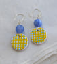 Hand-painted yellow and blue check polymer clay and sterling silver earrings  - Image 9