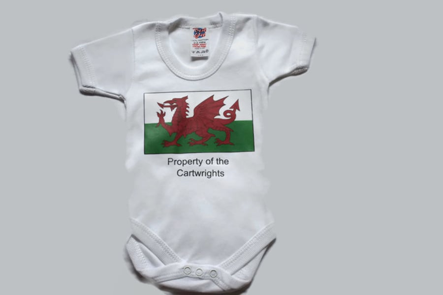 Personalised Baby Grow Welsh Flag