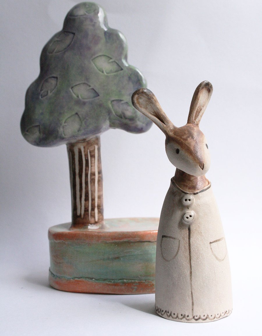 Quizzical Hare - brown hare sculpture rustic woodland animal