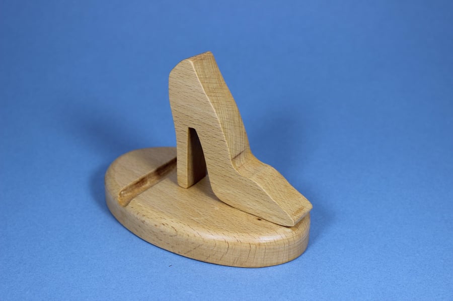 Handcrafted Beech Wood Stiletto Phone Stand – Novelty Mobile Holder