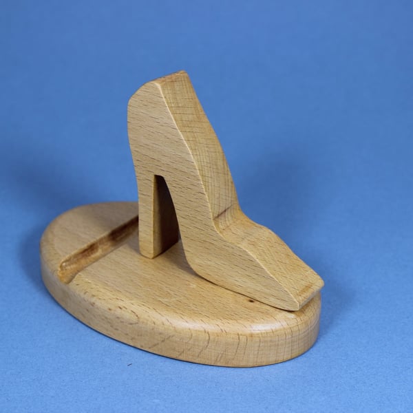 Handcrafted Beech Wood Stiletto Phone Stand – Novelty Mobile Holder