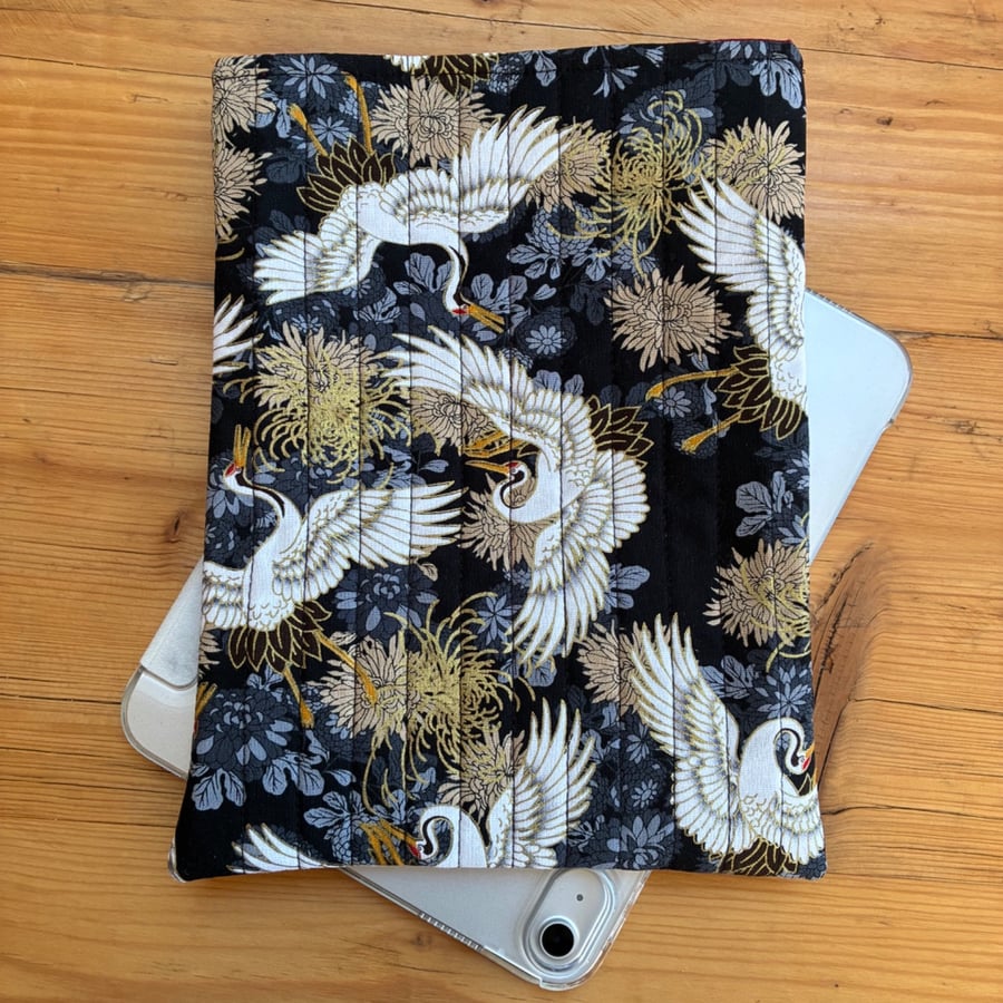 Japanese Cranes and Chrysanthemums Design Quilted Fabric I-Pad Sleeve 