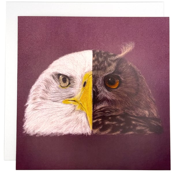 Eagle and Owl Greeting Card – Blank Inside Bird Art Card
