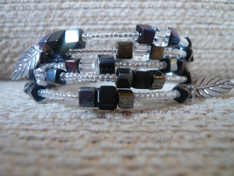 Dark Bead Memory Wire Bracelet