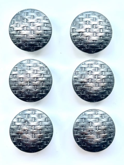 6 Basket Weave Metal Buttons, Domed, 15mm Wide, Old Silver Colour, LARP