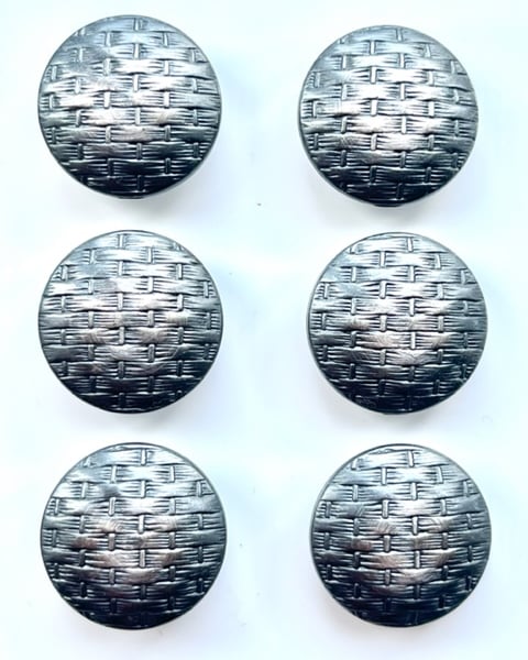 6 Basket Weave Metal Buttons, Domed, 20mm Wide, Old Silver Colour, LARP