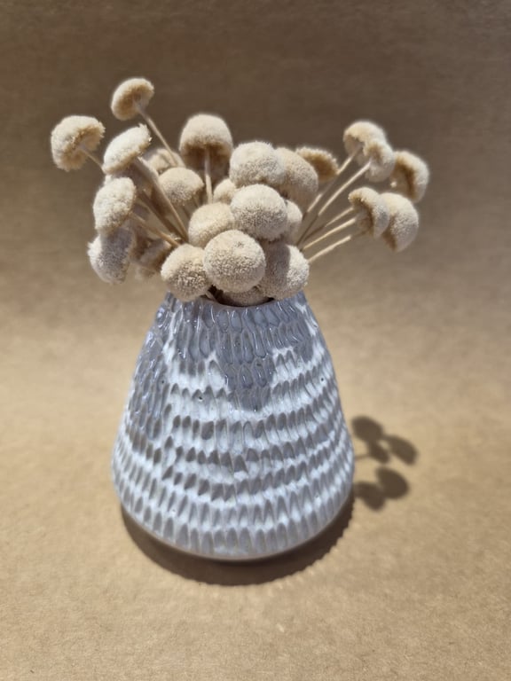 Handmade Textured Ceramic Bud Vase, Small White Stoneware Vase