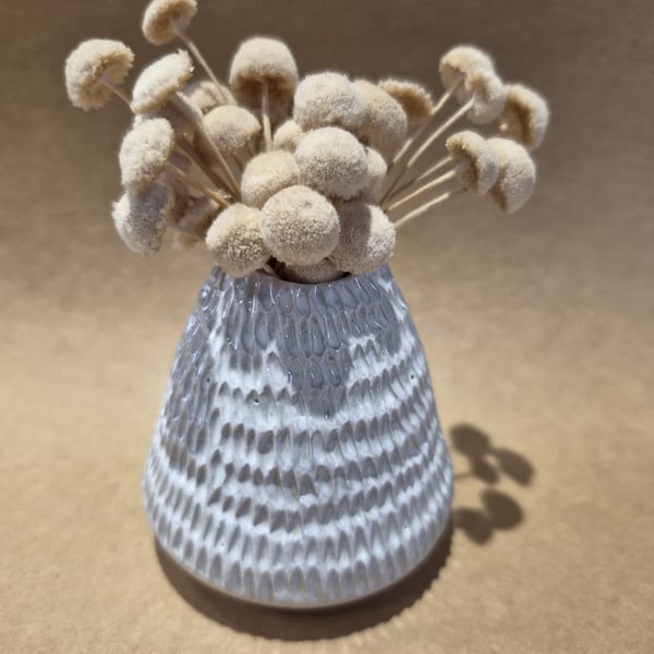 Handmade Textured Ceramic Bud Vase, Small White Stoneware Vase