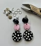 Bespoke Pink and Black Polka Dot Drop Earrings - Image 2