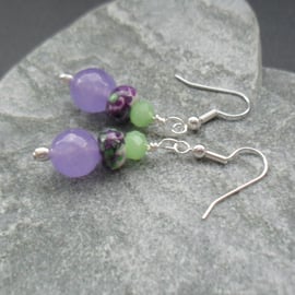 Lilac Quartz and Rainflower Jasper Silver Plated  Earrings