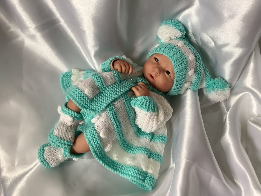 Hand knitted dolls clothes for 15" La Newborn Berenguer doll or simliar.