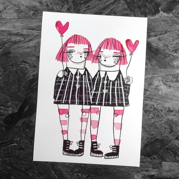 Heart balloons- Small Poster Print