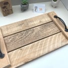 Rustic handmade reclaimed wooden serving tray, garden tray with handles
