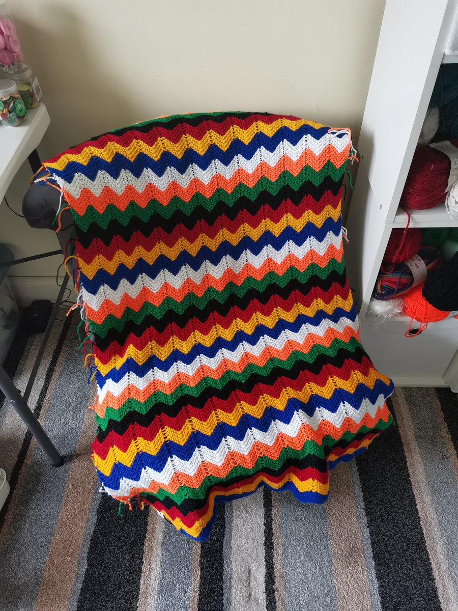 Hand Knitted Multi Coloured Blanket, Chair Throw