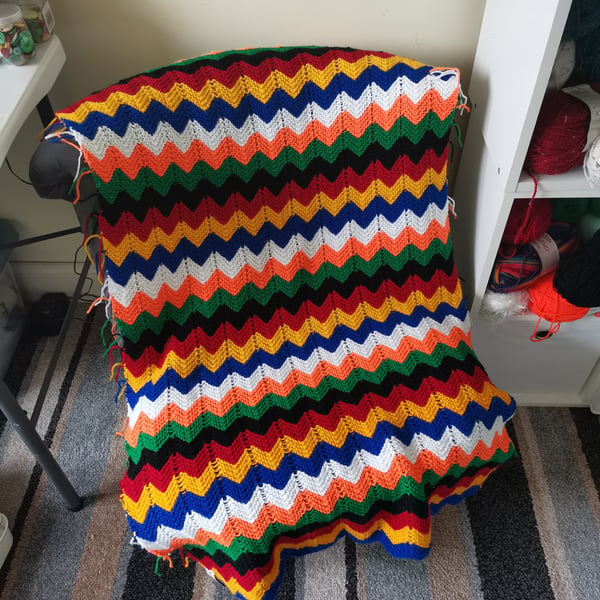Hand Knitted Multi Coloured Blanket, Chair Throw