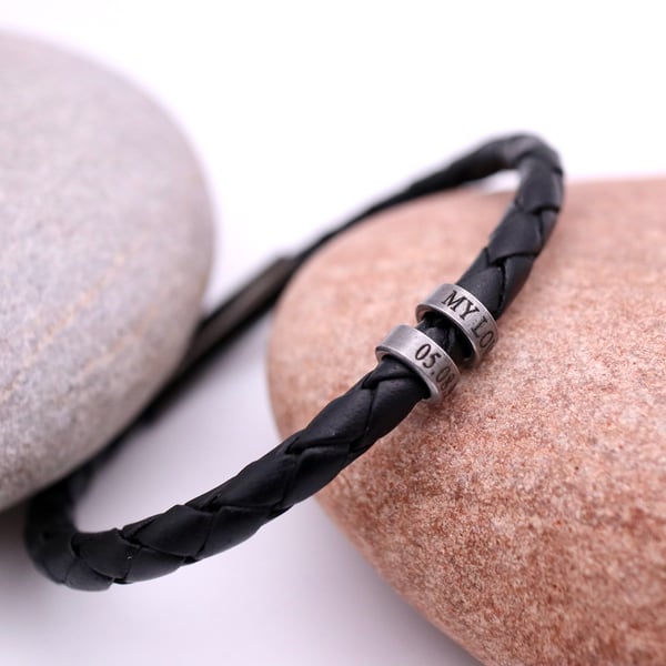 Personalised, Engraved 5mm Braided Leather Bracelet