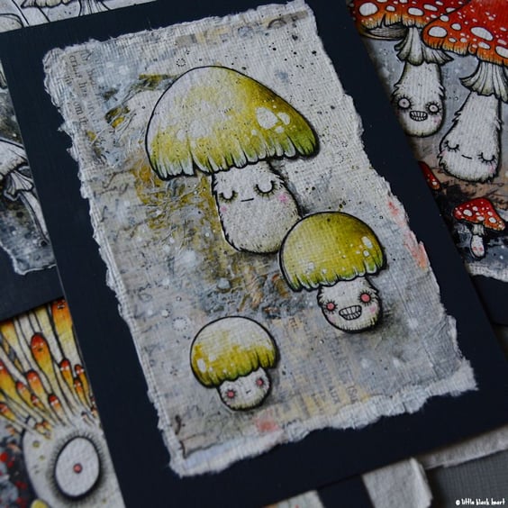 death cap mushrooms - original A6 illustration and collage 