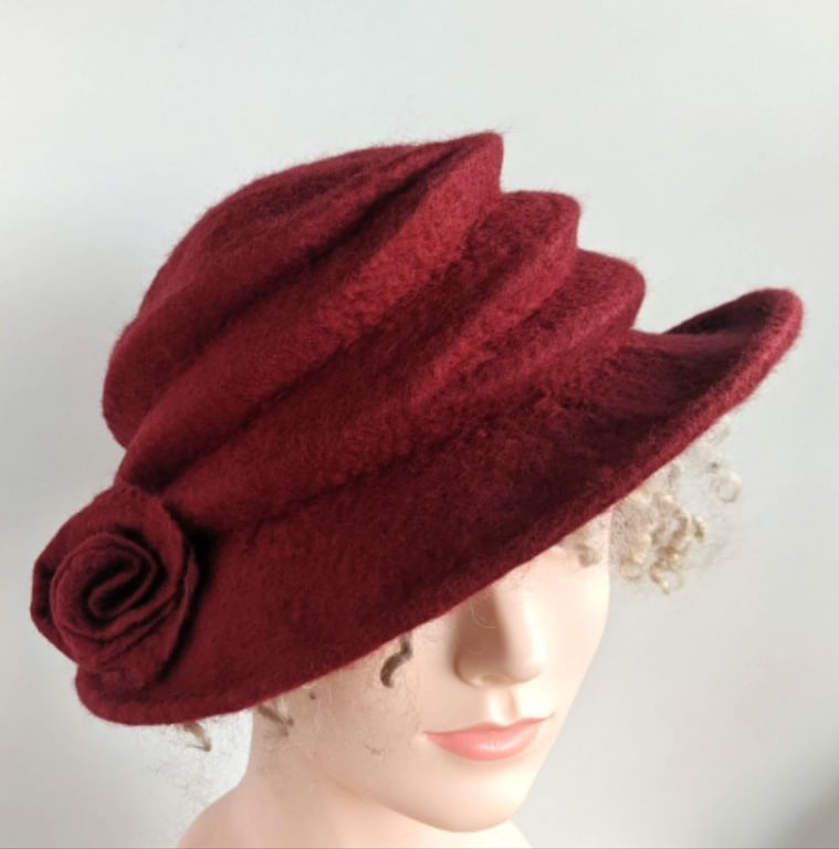 Ruby red felted wool hat - 'The Crush' - designed to pack flat