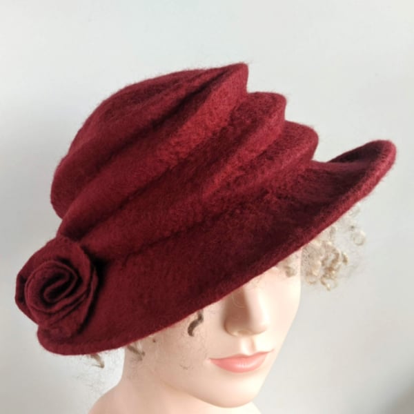 Ruby red felted wool hat - 'The Crush' - designed to pack flat