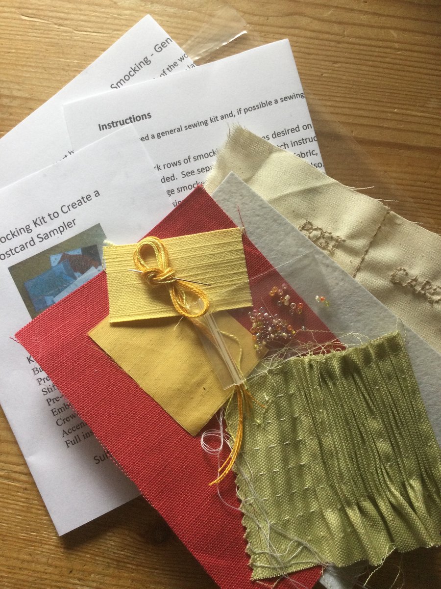 Beginners Smocking Kit to Create a Postcard Sampler, Red and Green