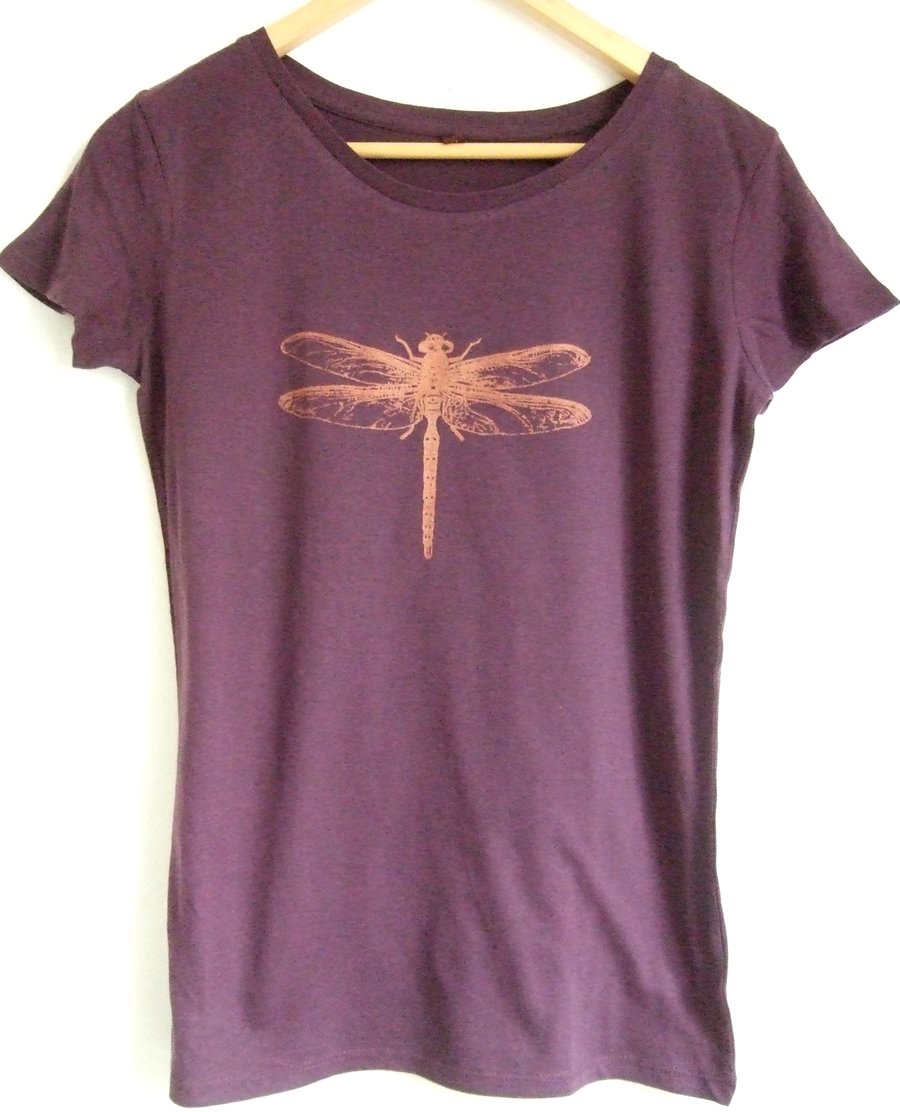 copper dragonfly womens eggplant fitted short sleeve cottonT shirt