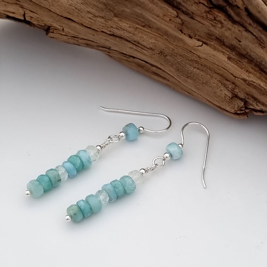 Sterling Silver, Larimar and Aquamarine Earrings