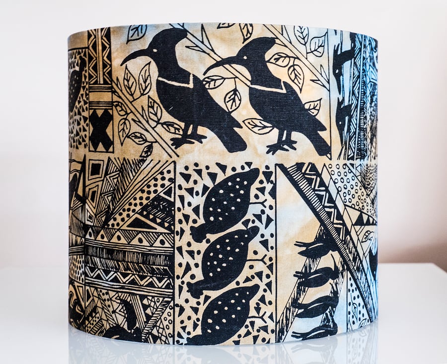 round lampshade Africa African birds ethnic screen printed hand-dyed 