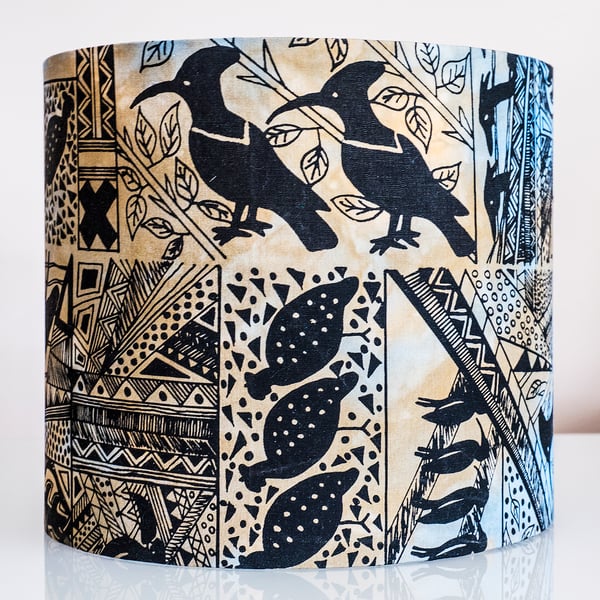 round lampshade Africa African birds ethnic screen printed hand-dyed 