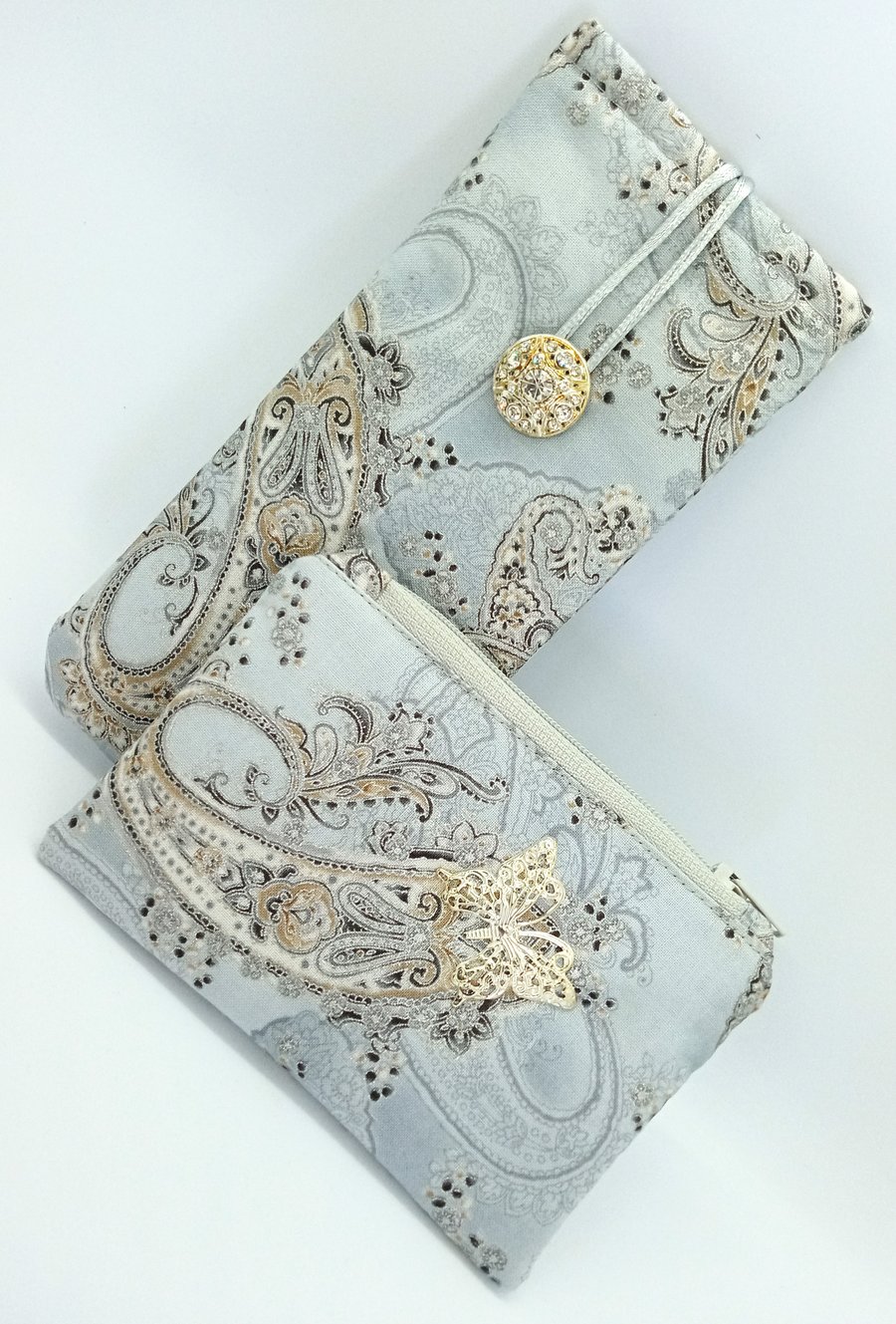 Silver grey glasses case and coin purse set 221E