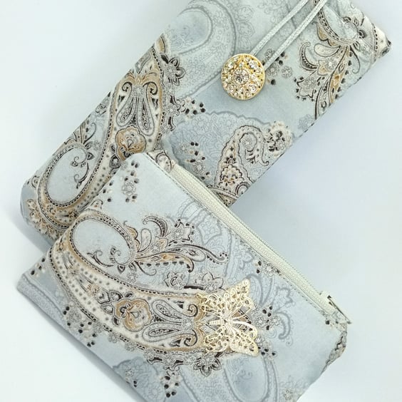 Silver grey glasses case and coin purse set 221E