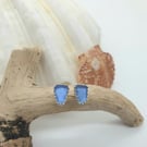 Sterling Silver Blue Sea Glass Stud Earrings Fancy Bezel Free UK Post